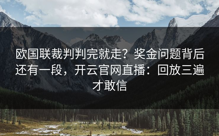 欧国联裁判判完就走？奖金问题背后还有一段，开云官网直播：回放三遍才敢信